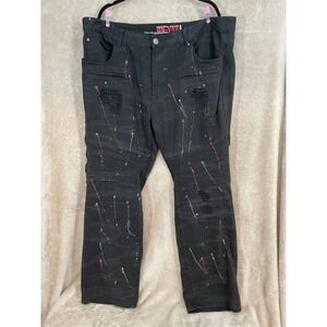 GS 115 Black Moto Jeans Mens 44 (42) Paint Splatter Distressed Grunge Punk Rips